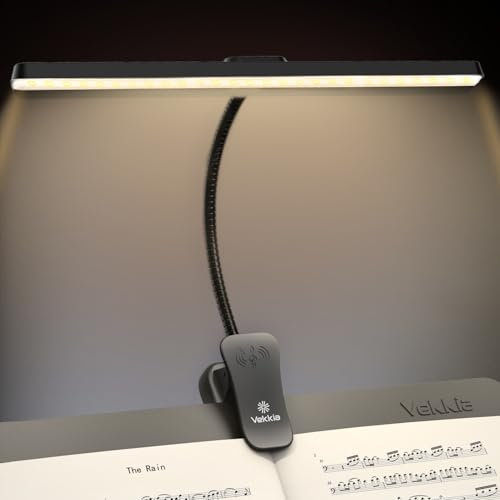 Vekkia Professional 88 LED wiederaufladbare Notenpultleuchte - faltbare Clip-on Lampe, augenschonend, 5 Helligkeits- und 3 Farbeinstellungen, für Klavier, Lesen
