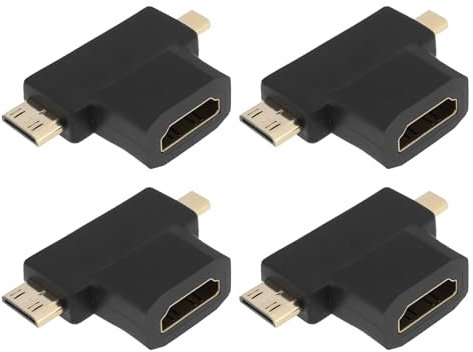 eMagTech Lot de 4 Adaptateurs HDMI Micro Mini 2 en 1 27 X 32 X 8 Mm Adaptateur Combiné 2 en 1 à 90 Degrés pour Smartphones Tablettes Et Appareils Photo Adaptateur Multiple HDMI 2 en 1 Noir