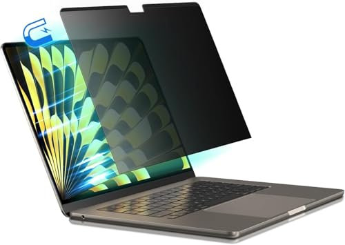 Hinnwer Magnetischer Blickschutzfilter für MacBook Air 15 Zoll 2023-2025 (M4/M3/M2 Chip), Anti-Fingerabdruck, PET Displayschutz, Abnehmbarer Anti Blaulicht Blendschutz Laptop Sichtschutzfolie