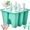 6 cavités vertes Moule Glace Silicone, Boules à Glaces sans BPA, Moules à Popsicle en Silicone Créatifs Fait Maison, Moule Glacon avec Brosses et Entonnoirs Pliants (LS-6)