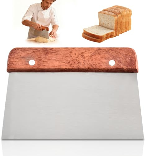 Euablfo Teigkarte Edelstahl,teigkarte,Teigschneider mit Holzgriff, 20x10cm Teigkartes Teigspachtel für Kuchen,Pizza, Brot und Gemüse, Glatte Oberfläche Torte,Dough,backutensilien