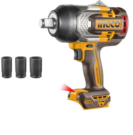 Ingco 20V Cordless Impact Wrench 1750NM (Body only) Square Drive 3/4, Brushless Motor, with 3Pcs Sockets CIWLI201751
