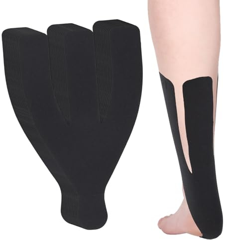 12 Vkinesiologie Tape Achillessehne, Elastisch und Atmungsaktiv Stützgurt Bei Achillessehnenentzündung Sport-Regenerationspflaster für Muskelstabilität (Schwarz)
