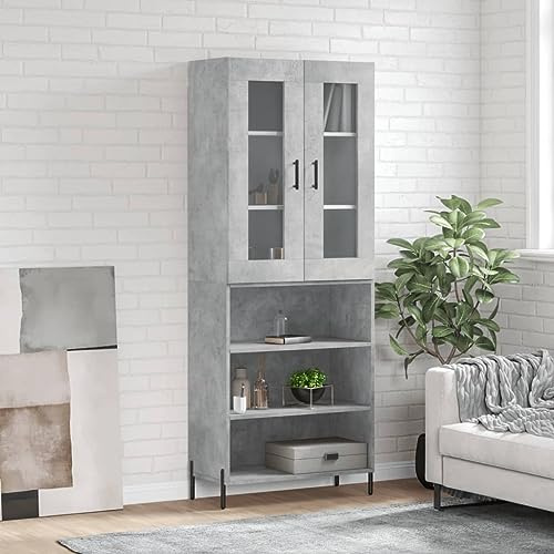 Highboard Betongrau 69,5x34x180 cm aus Holzwerkstoff mit Metallfüßen und viel Stauraum, Elegantes Möbelstück mit praktischer Tür und glatter Oberfläche für optimale