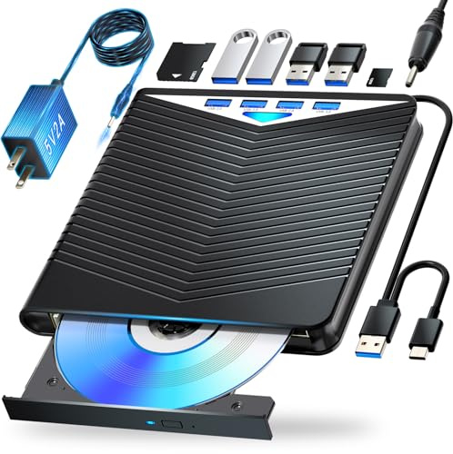 Dainty Unità Blu-ray esterna 7 in 1 lettura/scrittura con masterizzatore Bluray USB 3.0 e tipo C, compatibile con/Windows7-11 Mac OS Supporto per BD/DVD/CD Drive, Windows 7-11 e Mac, PC M-DISC (nero)