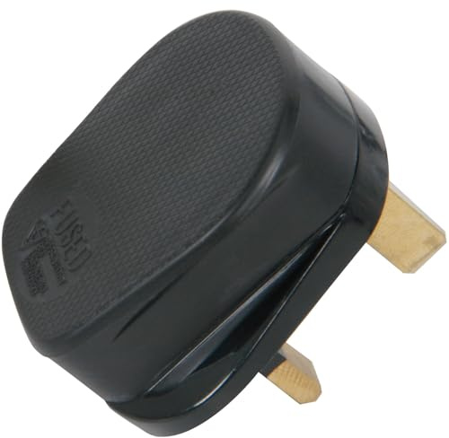 Mercury 13A Fused UK Mains Plug in Black, Moulded Plug with Solid Brass Pins, Rewireable for Indoor Power Applications, Compact and Durable - Certified to BS1363