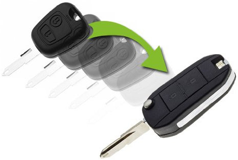 JONGO - Coque de Clé Pliable avec Lame Compatible avec Peugeot 206 | Boitier Clef Plip Voiture Télécommande 2 Boutons