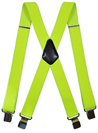 Olata Hosenträger breit extra starken für Herren/Damen X Form mit 4 Clips, Leuchtenden/Neon Farben - 4cm. Gelb