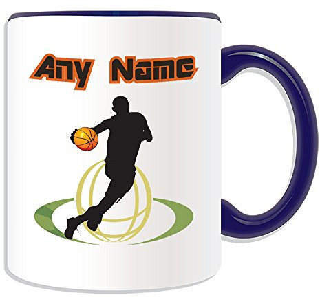 Cadeau personnalisé – basket-ball Mug (Sport Outline Motif Thème, Options de couleur) – n'importe quel nom/message sur votre Unique Mug – Panneau NBA Slam Dunk, Céramique, bleu