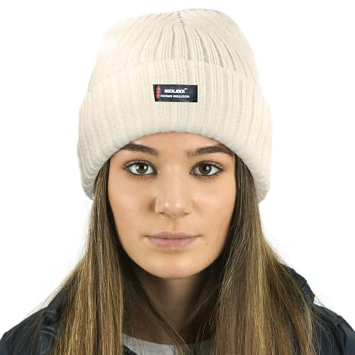 RockJock Ladies Womens Warm Winter Lined Beanie Hat with R40 Thermal Insulation-Cream