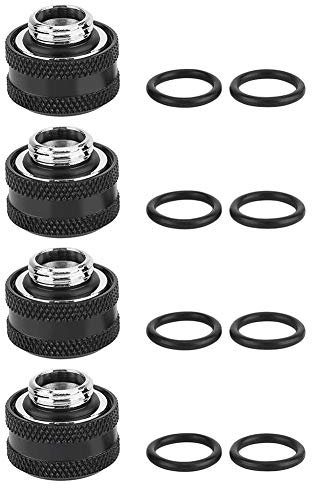 Richer-R 4/6pcs Compression Fitting, PC Wasserkühlung Messing Compression Fitting 4/6Stücke/Packung,Geeignet für 16 mm Außendurchmesser Starren Rohr 6 Farben(4pcs Black)