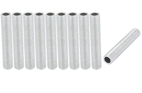 sourcing map 10Pack Lampenrohrnippel M8 Gewinde 45mm Hohl Reparaturteil Verzinkt silber