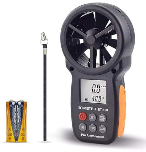 BTMETER BT-100 Windmesser Windmessgerät, Digitales Anemometer mit Temperatur(℃/℉), 5 Einheiten für HVAC-Lüftungen, Drohnenflug Schießen, Surfen