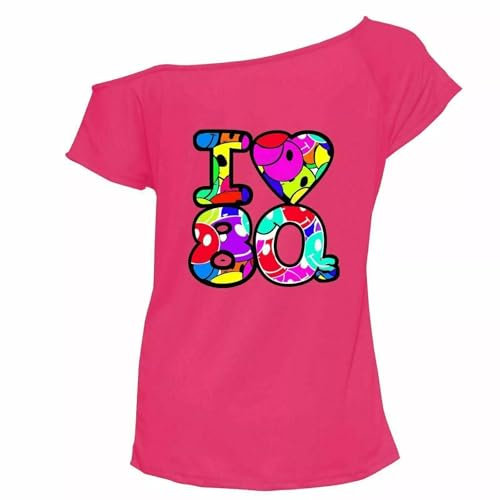 RIDDLED with Style Womens Multi I Love 80s Printed Tshirt #(Pink I Love 80s Tshirt#UK 20-22#Womens)
