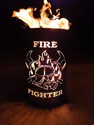 TiKo-Design Feuertonne - Lagerfeuertonne - Feuerkorb mit Firefighter/Feuerwehrmann Motiv – Verleihen Sie Ihrem Garten EIN besonderes Ambiente für unvergessliche Abende mit ihren Freunden