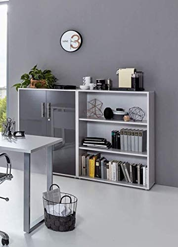 abschliessbarer Aktenschrank Büroschrank Schrankwand Büromöbel Regal Office Edition in Lichtgrau/Anthrazit Hochglanz (Set 1 niedrig)