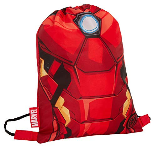 Marvel Jungen Iron Man Turnbeutel mit Kordelzug Avengers Sport Schwimmen PE Kit Rucksack, rot, Einheitsgröße, Beutel mit Kordelzug
