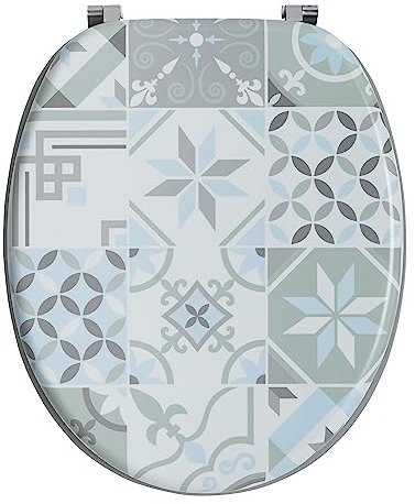 Wirquin 20722724 Abattant WC avec frein de chute Woody et forme universelle, motifs arreaux ciment gris clair