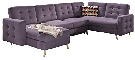 MOEBLO Ecksofa mit Schlaffunktion mit Bettkasten Couch U-Form Polstergarnitur Wohnlandschaft Polstersofa mit Ottomane Couchgranitur - ASLAN U (Violett (Soro 65+Zigzag 60), Ecksofa Links)
