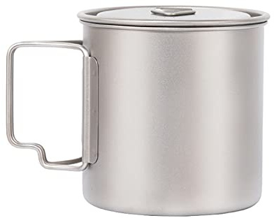 BIVOUAC Tasse de camping en titane avec couvercle et poignée pliable 650 ml