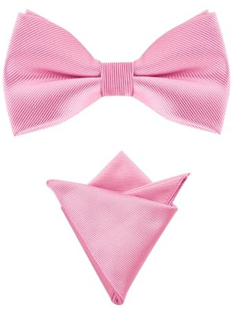 Allegra K Noeud papillon pré-noué de couleur unie pour homme avec ensemble de pochette assorti Rose Taille unique