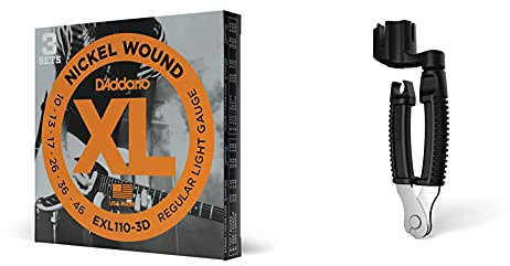 D'Addario EXL110-3D Cordes en nickel pour guitare électrique Regular Light 10-46 3 jeux + Planet Waves DP0002 Pro-Winder Outil tourne-mécanique + Pince coupante
