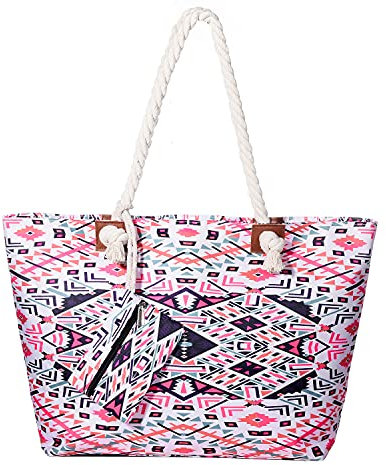 DonDon Strandtasche mit Reißverschluss, Große Strandtasche XXL, Shopper Tasche Damen - Praktische Beach bag Umhängetasche Damen Badetasche für Strand und Meer - Kaleidoskop