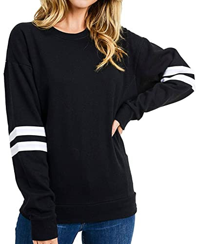 Neitooh Damen Sweatshirt Rundhals Sweatshirt Damen Baumwolle Pullover Damen Langarmshirt Casual Oberteile Tops(Schwarz,S)