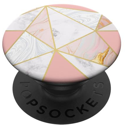 Rotgold & Pink Blush Geometrischer Marmor PopSockets Klebender PopGrip