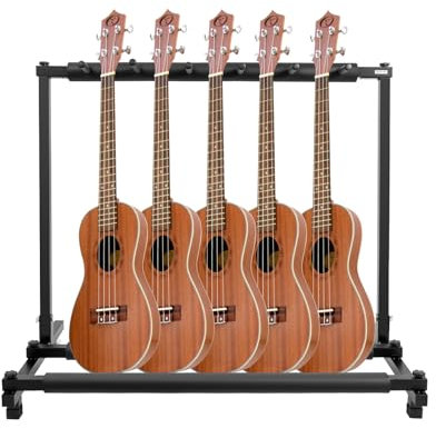Futchoy Support de guitare multi-guitare avec 5 supports - Organiseur de rangement portable - Décoration d'affichage - Convient pour acoustique, basse, guitare électrique - Multiguitare