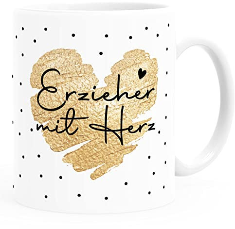 SpecialMe® Kaffee-Tasse Herz Danke Geschenk Lieblingsmensch Alltagsheld Berufe Spruch Schrift Erzieher mit Herz weiß Keramik-Tasse