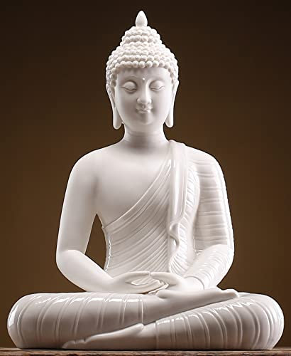 Qinlang 30,5 cm weiße Buddha-Statue für Heimdekoration, Keramik-Meditations-Buddha-Dekoration für Zuhause