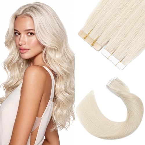 18inch Tape in Hair Extensions #70 Bleach White 100% Remy Human Hair Straight Skin Weft Hair Extensions 20pcs 50g