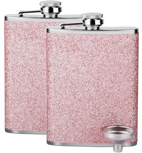 Petaca de acero inoxidable con purpurina para mujer, petaca con embudo, portátil, para senderismo, escalada, pesca, camping, 240 ml (rosa rojo)