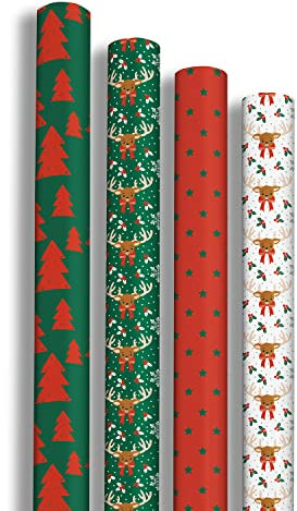Clairefontaine 202060AMZC - Un Carton De 12 Rouleaux De Papier Cadeau - Papier Excellia 80g - Dimensions : 2x0,70m - Motif : Flocons, Fêtes de Noël