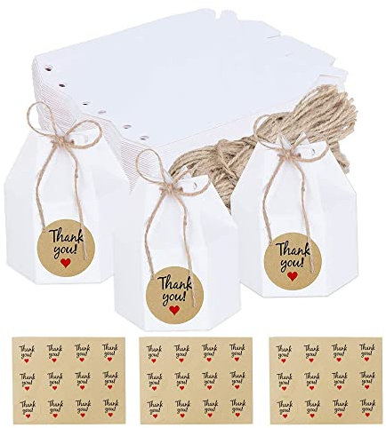 50 Stuck Geschenkbox Klein, Geschenkboxen Geschenkbox Hochzeit, Geschenkschachtel Klein Faltschachtel, Geschenkebox mit Danke Aufkleber, Geschenkverpackung Box, für Hochzeit, Taufe, Party