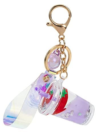 PRETYZOOM Milk Tea Keychain Quicksand Bag Pendant Ornament Cute Strawberry Bottle Key Decoration for Keys and Purses Workmanship