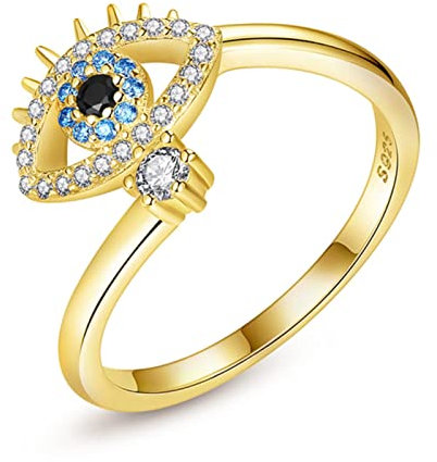 DAOMEI Lucky Evil Eye Ringe Für Frauen Mädchen 925 Sterling Silber Ring Zirkon Verstellbarer Weiblicher Offener Ring Eheringe Schmuck