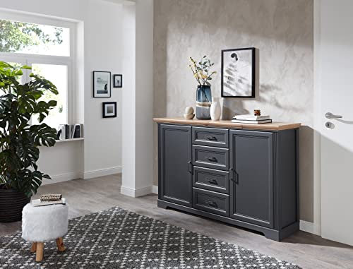 möbelando Sideboard Jasmin in Artisan/Graphit mit 4 Schubladen und 2 Türen. Abmessungen (BxHxT) 165x102x41 cm