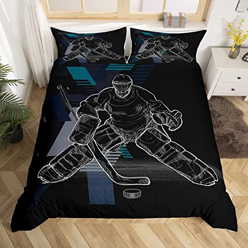 LLSZAHD BettwäSche 135x200 Schwarzer Eishockey-Torwart Weiche Und Angenehme Schlafkomfort 100% Mikrofaser BettwäSche-Sets -1 Bettbezug 135x200 cm + 1 KissenbezüGe 80 X 80 cm