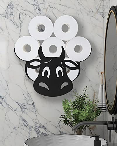 Kuh-Toilettenpapierhalter, dekorativ, Badezimmer, Tier, Wandmontage, Toilettenpapier, lustiger Metall-Toilettenpapier-Organizer für zusätzliche 8 Rollen, Wandkunst-Dekoration