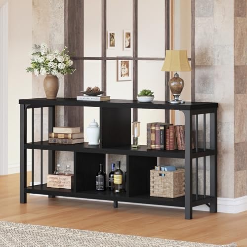 IBF Bücherregal Schwarz Standregal Wohnzimmerregal Büroregal Würfelregal offenes Regal Modern 5 Fächer für Wohnzimmer Schlafzimmer Büro Schwarz 120 cm