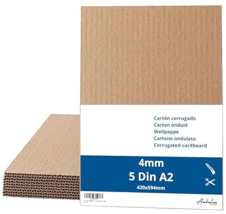 5 Stück braune Wellpappe DIN A2 - Karton 4mm dick (42 x 59,4 cm) - Zum Verpacken und Basteln