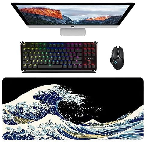 Naapesi Large Gaming Mouse Pad, XXL Mouse Mat, Anti-Slip Rubber Base Keyboard Pad Table Mat, Wave Computer Keyboard Desk Mat for Gamer Office Home MacBook PC Laptop Desk, 900 * 400 * 3 mm (L-194)