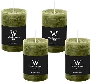 4er Set Adventskranzkerzen Rustik Marble Kerzen durchgefärbt mit Abbrandschutz Olive Grün 90 x 58 mm