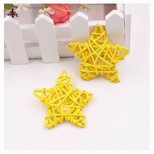 SHTGOI 12 Stücke Rattan Stern 9cm Natürliche Rattankugeln Rattan Bälle Pentagramm Gewebt Anhänger Stern scharfe Weidenkugeln Dekoration für Hochzeit Tisch Weihnachtsbaum Home Garten Gelb