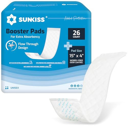 SUNKISS Trustplus Booster Pads 15 x 4, Extra Absorbency for Adult Incontinence Diapers/Underwears, Odor Control, 26 Count