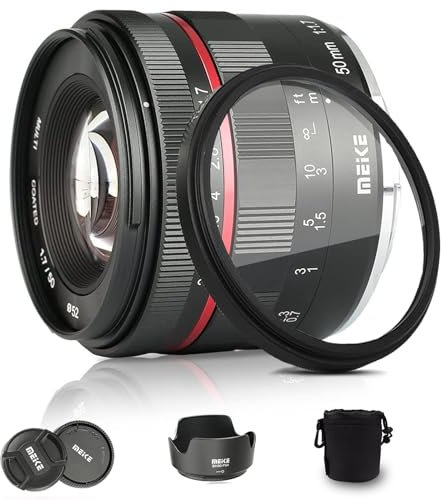Meike 50mm F1.7 E-Mount Full Frame Messa a fuoco Manuale Obiettivo ad ampia Apertura per Sony E-Mount Fotocamere A7III A9 A7RIII NEX 3 NEX 3N NEX 5 NEX 5T NEX 5R NEX 6 7 A5000 A5100 A6000 A6100 A6300