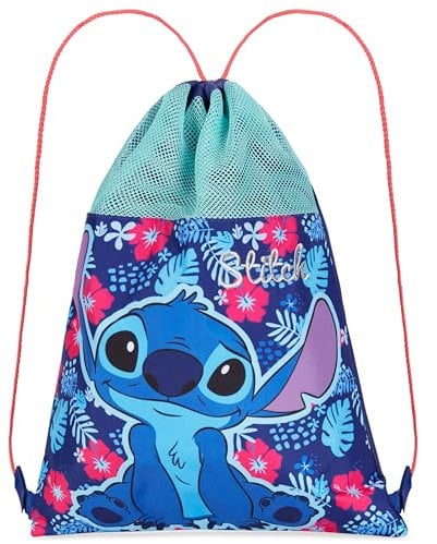Disney Stitch Kinder Kordelzug Turnbeutel, Spiderman Schwimmtasche Kinder Gym Bag Sporttasche - Geschenke für Kinder (Blau Stitch)
