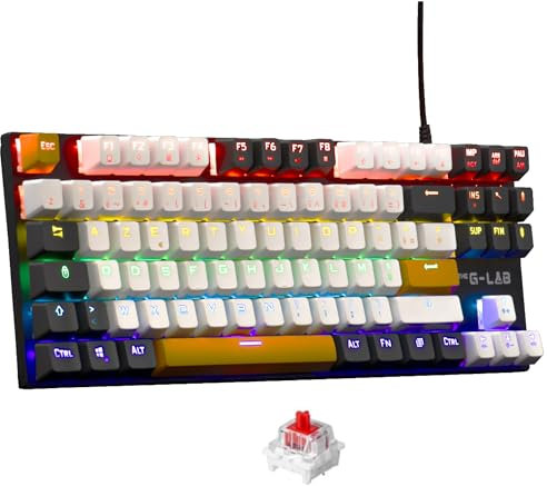 The G-Lab - Keyz Mercury Colors - Clavier Mécanique TKL 87 Touches Orange, Blanc Et Noir, Mécanique Filaire USB, Rétroéclairage LED RGB- Clavier Gamer Compact PC/PS5/XBOX - New 2024